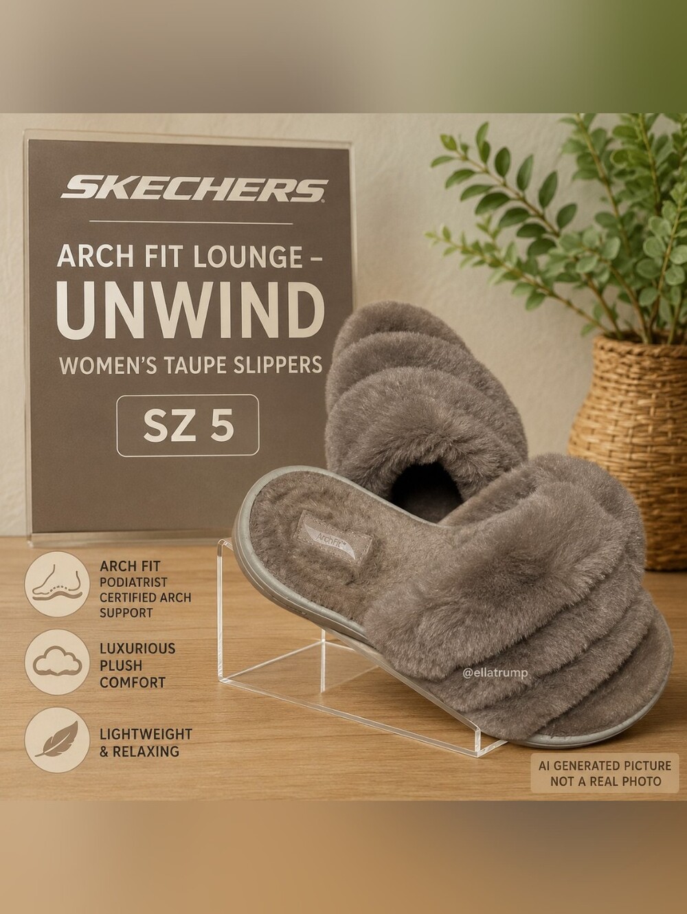 Skechers Arch Fit Lounge - Unwind Women's Taupe Slippers Sz 5
